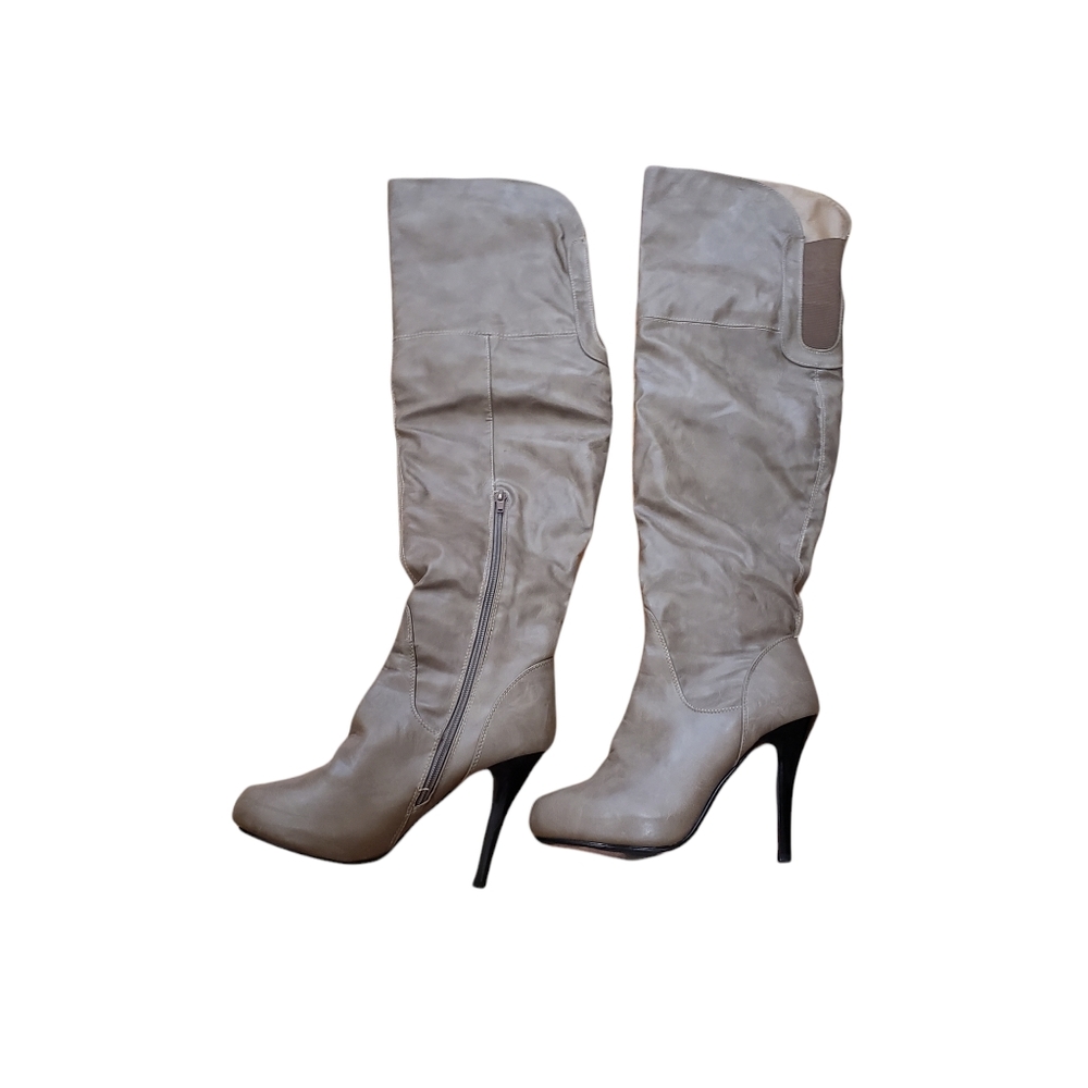 Thigh High Heel Boots Taupe Size 8.5